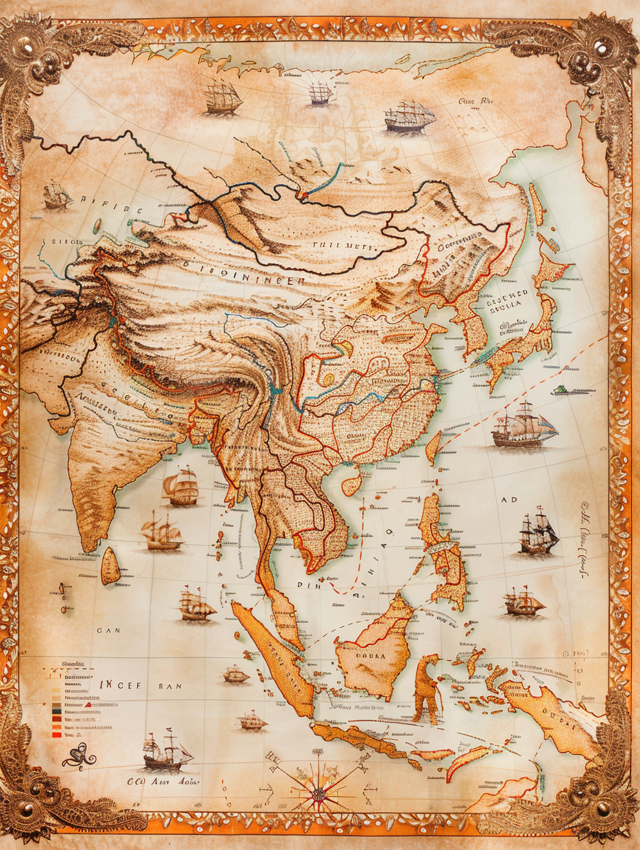 Historical map of ancient Silk Road trade routes